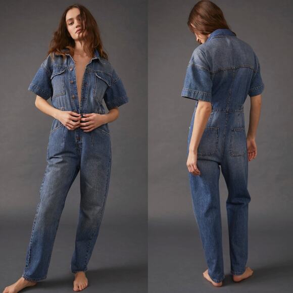 (S) NWT $128 Free People Marci Jumpsuit in High Noon - Picture 1 of 7